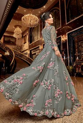 Grey embroidered net salwar 4