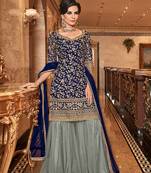 Dark-blue embroidered georgette salwar