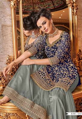 Dark-blue embroidered georgette salwar 2