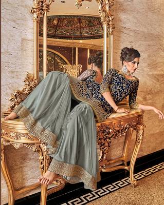 Dark-blue embroidered georgette salwar 3
