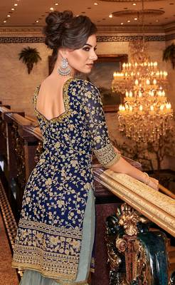 Dark-blue embroidered georgette salwar 4