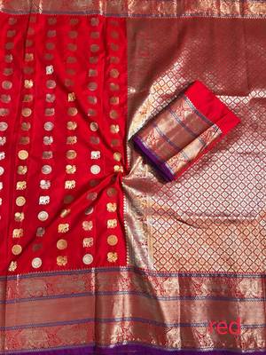 red woven art silk saree with blouse 2