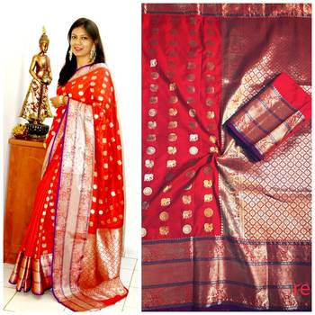 red woven art silk saree with blouse 1