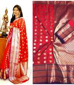 red woven art silk saree with blouse