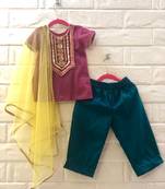 Magenta And Green  Kurta Pant Set