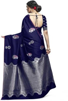 blue woven jacquard saree with blouse 2