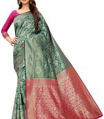 green woven art silk saree with blouse