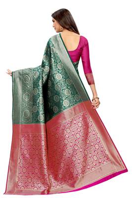 green woven art silk saree with blouse 3
