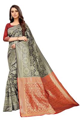 blue woven art silk saree with blouse 1