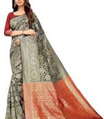 blue woven art silk saree with blouse