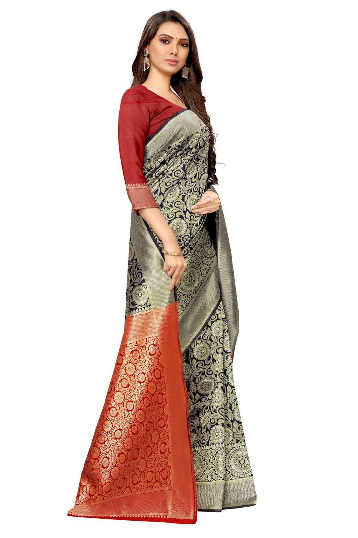 blue woven art silk saree with blouse