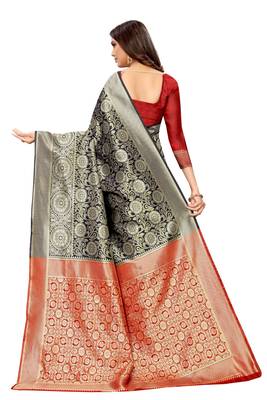 blue woven art silk saree with blouse 4