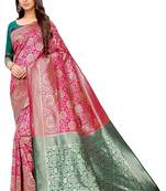 pink woven art silk saree with blouse