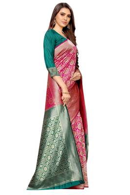 pink woven art silk saree with blouse 3