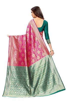 pink woven art silk saree with blouse 4