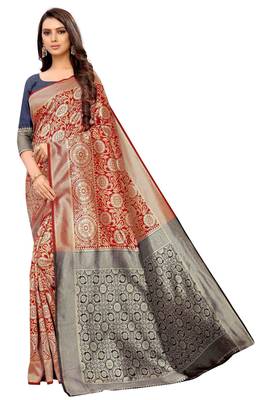 red woven art silk saree with blouse 1