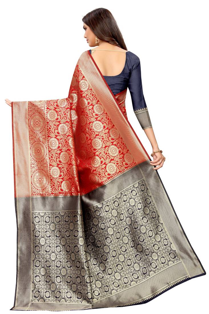 red woven art silk saree with blouse