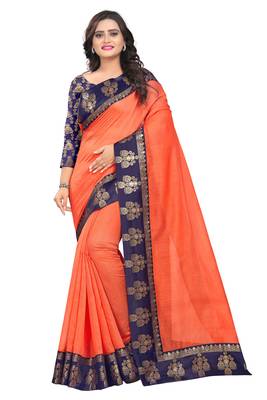 orange embroidered chanderi saree with blouse 1