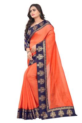 orange embroidered chanderi saree with blouse 2