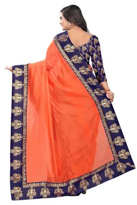 orange embroidered chanderi saree with blouse 3