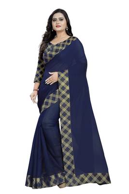 blue embroidered chanderi saree with blouse 1