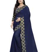 blue embroidered chanderi saree with blouse