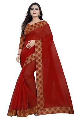red embroidered chanderi saree with blouse 1