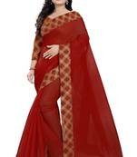 red embroidered chanderi saree with blouse