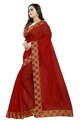 red embroidered chanderi saree with blouse 2