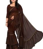 brown plain georgette saree with blouse