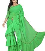 green plain georgette saree with blouse