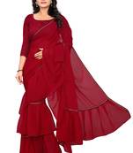 maroon plain georgette saree with blouse