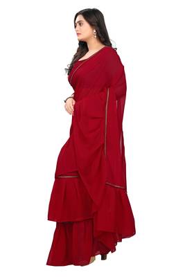 maroon plain georgette saree with blouse 2
