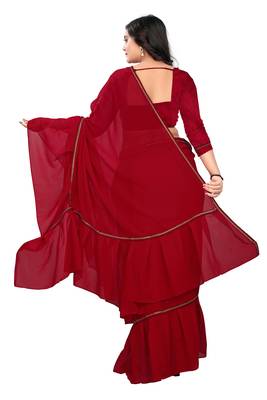 maroon plain georgette saree with blouse 3