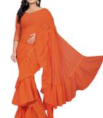 orange plain georgette saree with blouse