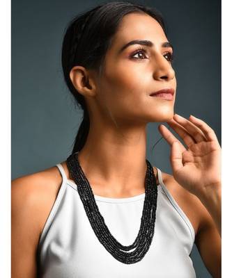 Black Gold Tone Beaded Multilayered Necklace 1