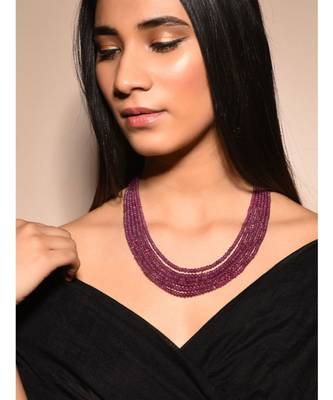 Red Gold Tone Multilayered Beaded Necklace 1