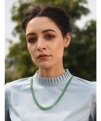 Green Gold Tone 2-Layered Beaded Necklace 1