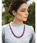 Red Gold Tone 3-Layered Beaded Necklace