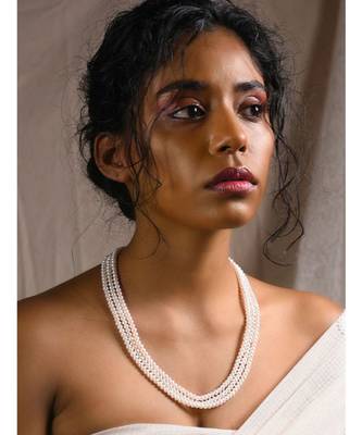 White Gold Tone With Natural Pearl Inspired Necklace 1