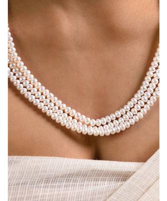 White Gold Tone With Natural Pearl Inspired Necklace 2