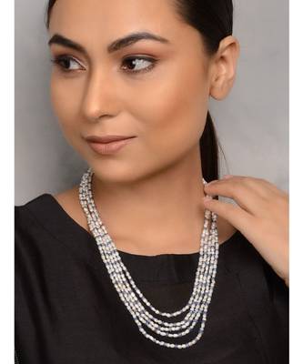 White And Blue Gold Tone Stone Multilayered Necklace 1