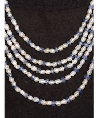 White And Blue Gold Tone Stone Multilayered Necklace 2