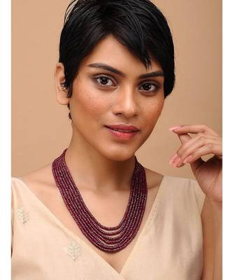 Red Gold Tone Handcrafted Multilayered Necklace 1