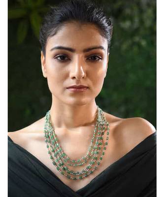 Green Gold Tone Necklace With Natural Stones 1