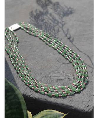 Green Gold Tone Necklace With Natural Stones 2