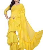 yellow plain georgette saree with blouse