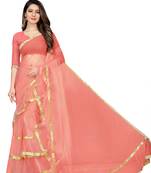 pink plain net saree with blouse