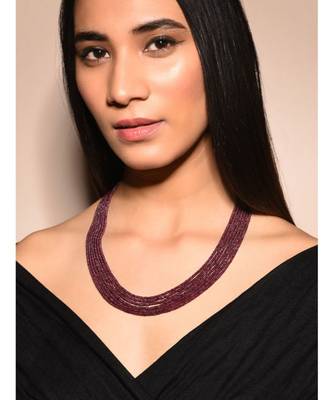Red Beaded Gold Tone Multilayered Necklace 1