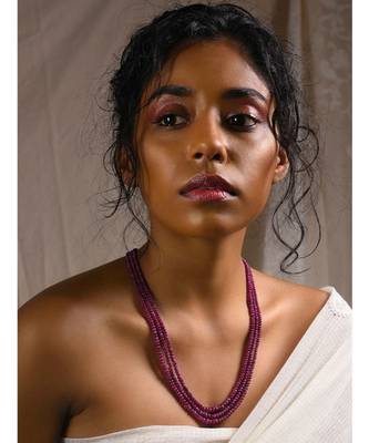 Red Gold Tone Beaded Multilayered Long Necklace 1